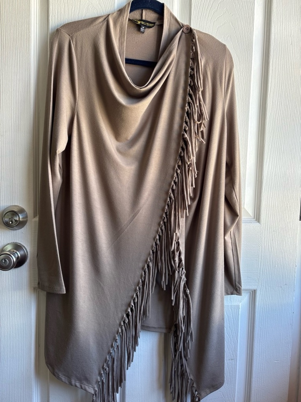 Serena Williams Signature Fringe Wrap Cardigan Poncho Taupe M